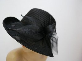 Czarny letni kapelusz tkanina słomka do 57 cm regulowany