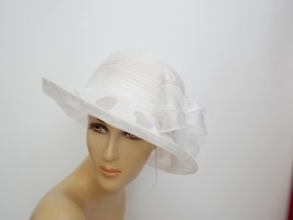 Biały off white letni kapelusz tkanina słomka do 57 cm regulowany