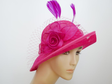 Fuksja kapelusz z sinamay model retro regulowany do 57 cm