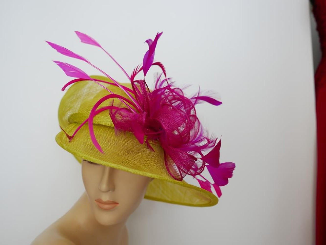 Limonkowo fuksjowy wizytowy kapelusz z sinamay do 58 cm