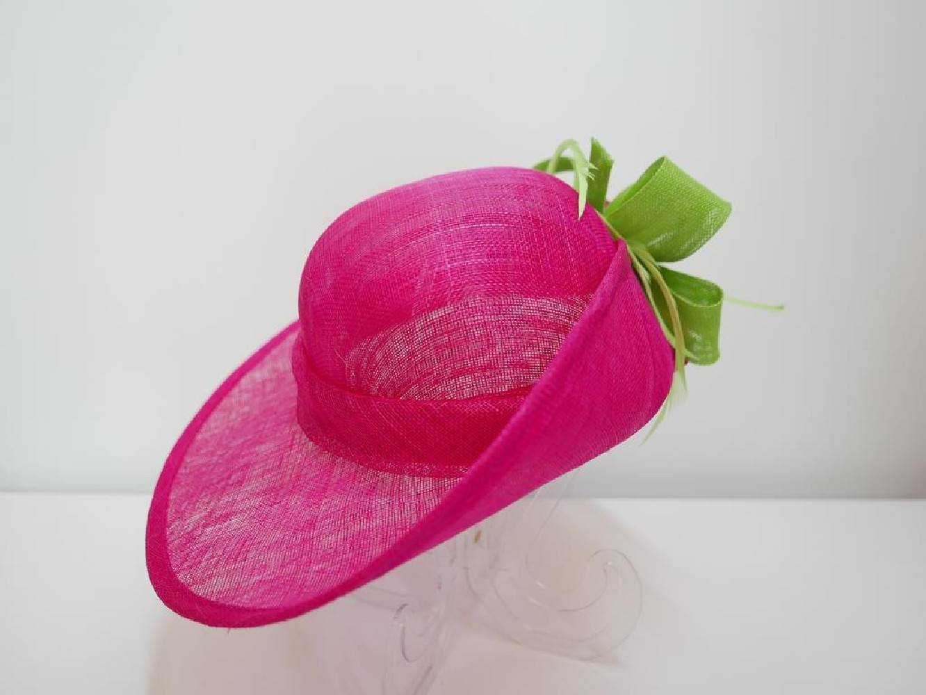 Fuksja z limonką wizytowy kapelusz z sinamay do 56 cm