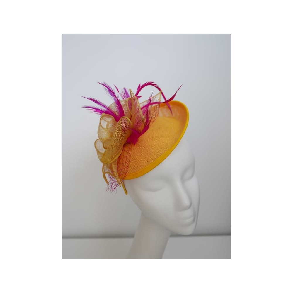 Zółto fuksjowy fascynator na przepasce
