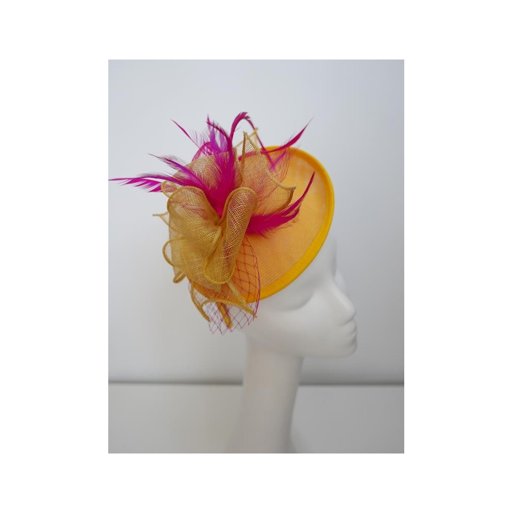 Zółto fuksjowy fascynator na przepasce