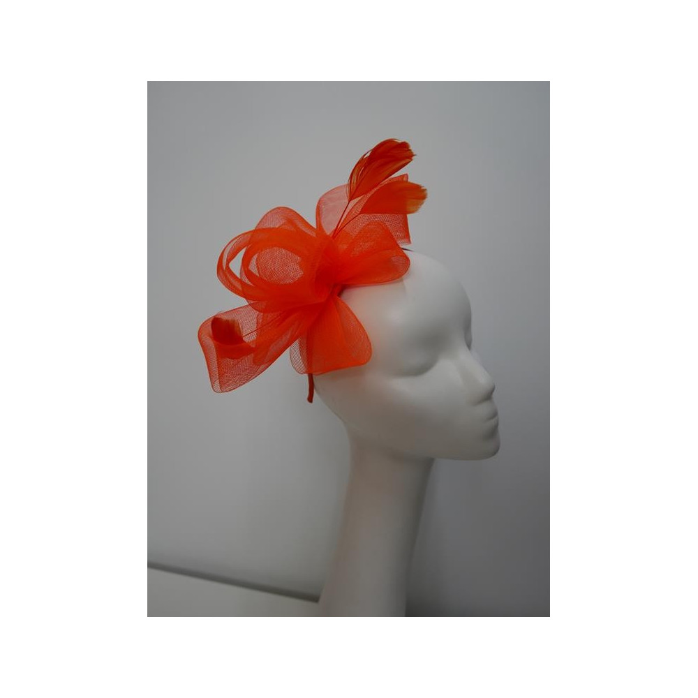 Neonowy pomarańczowy fascynator z crin na przepasce