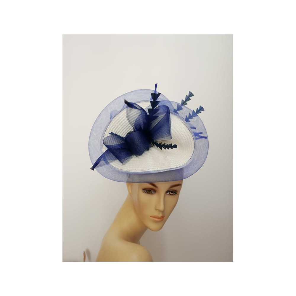 Biało granatowy fascynator na przepasce