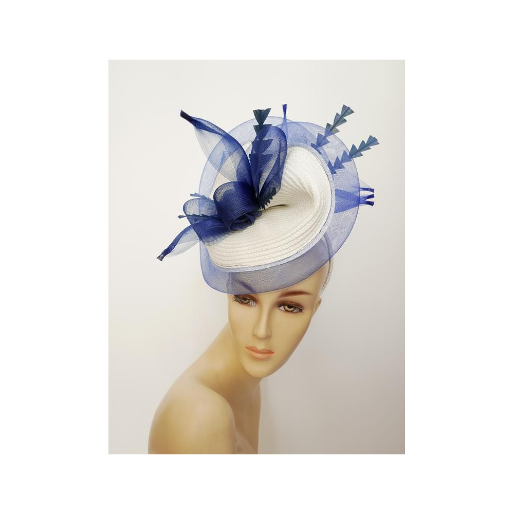 Biało granatowy fascynator na przepasce