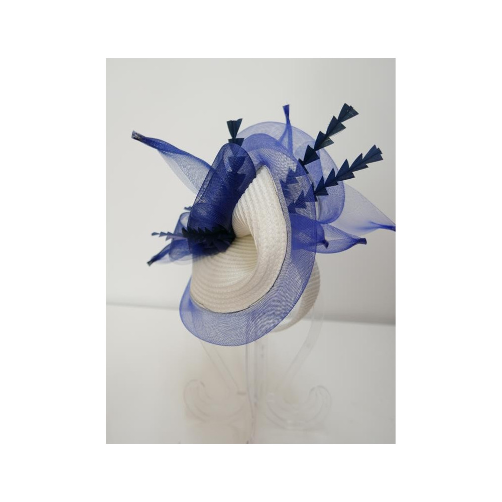 Biało granatowy fascynator na przepasce