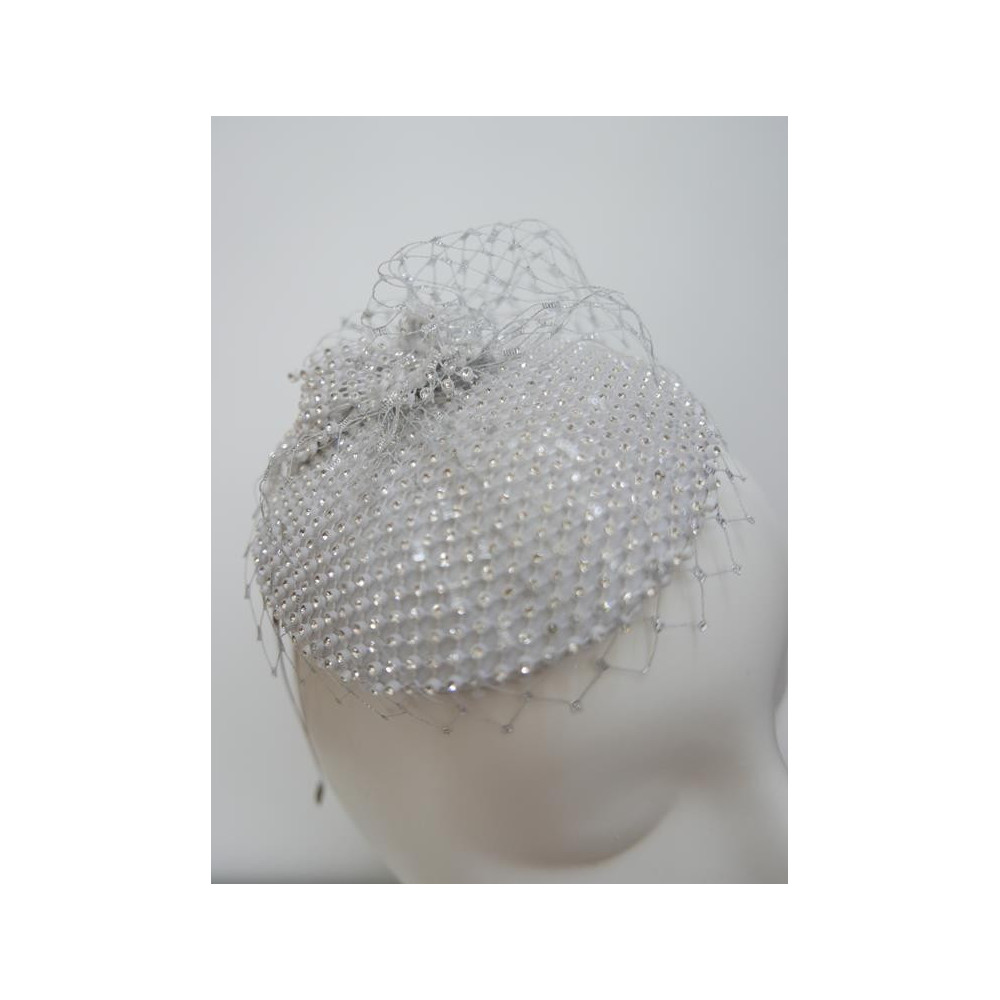 Biało srebrne cyrkonie mini toczek fascynator