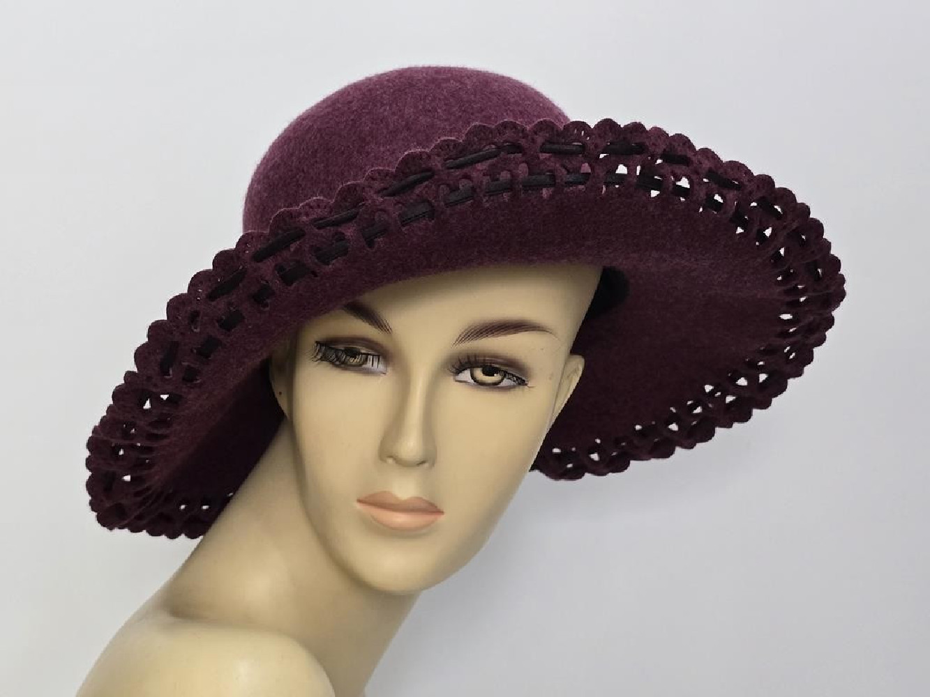 Bordowy melanż kapelusz z rondem do modelowania 57-58 cm
