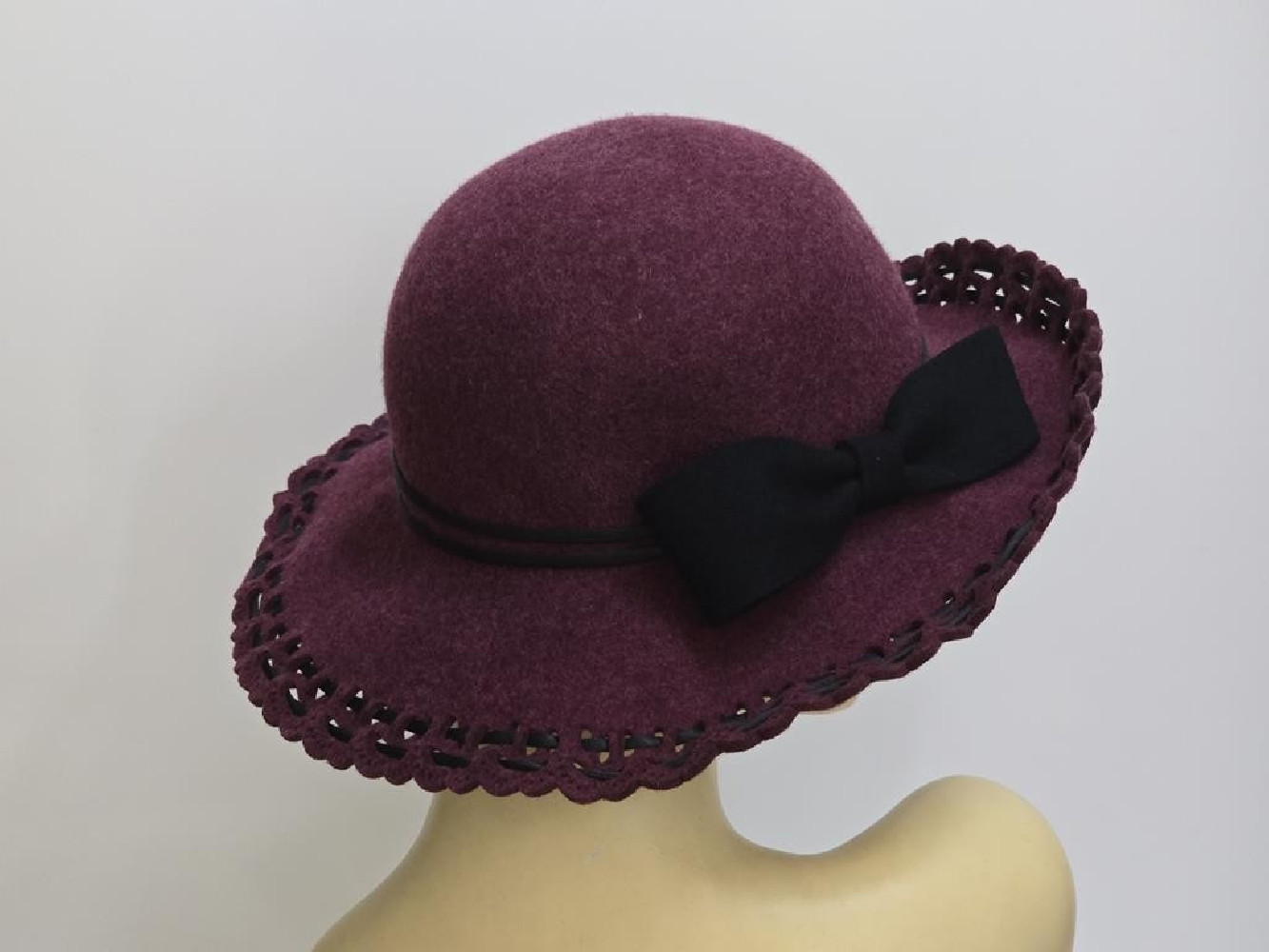 Bordowy melanż kapelusz z rondem do modelowania 57-58 cm