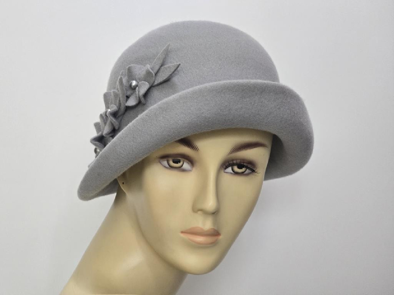 Pola Negri retro szary kapelusz filcowy 55-57 cm