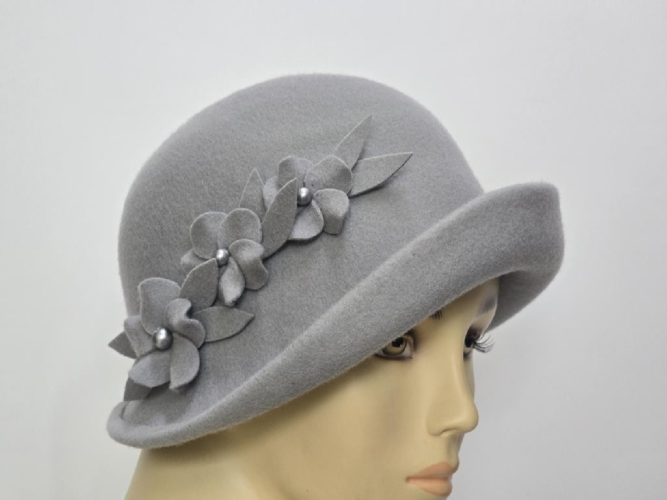 Pola Negri retro szary kapelusz filcowy 55-57 cm