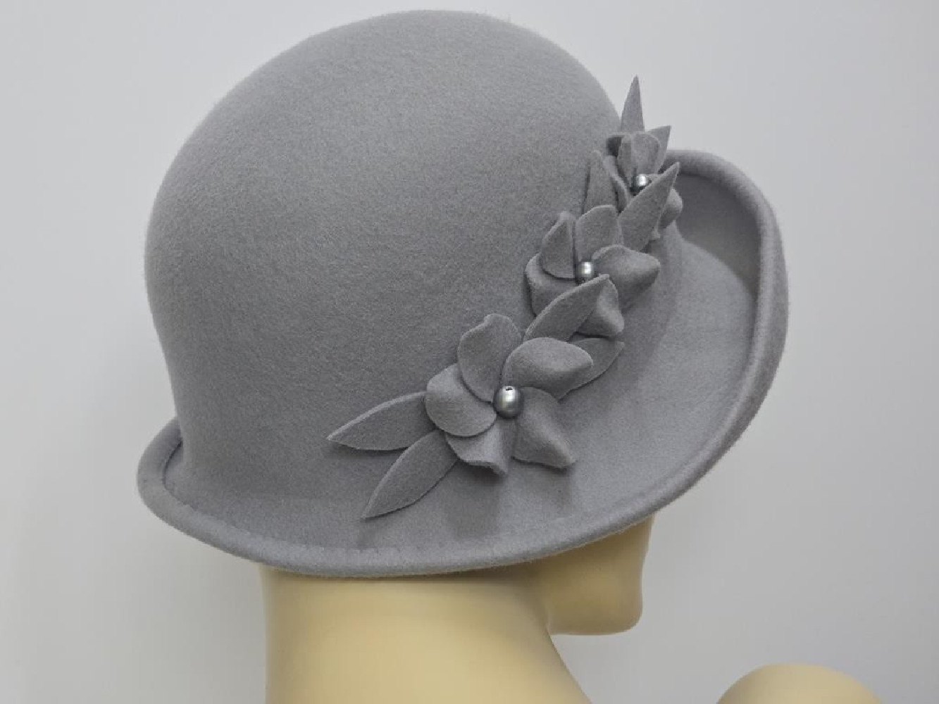 Pola Negri retro szary kapelusz filcowy 55-57 cm