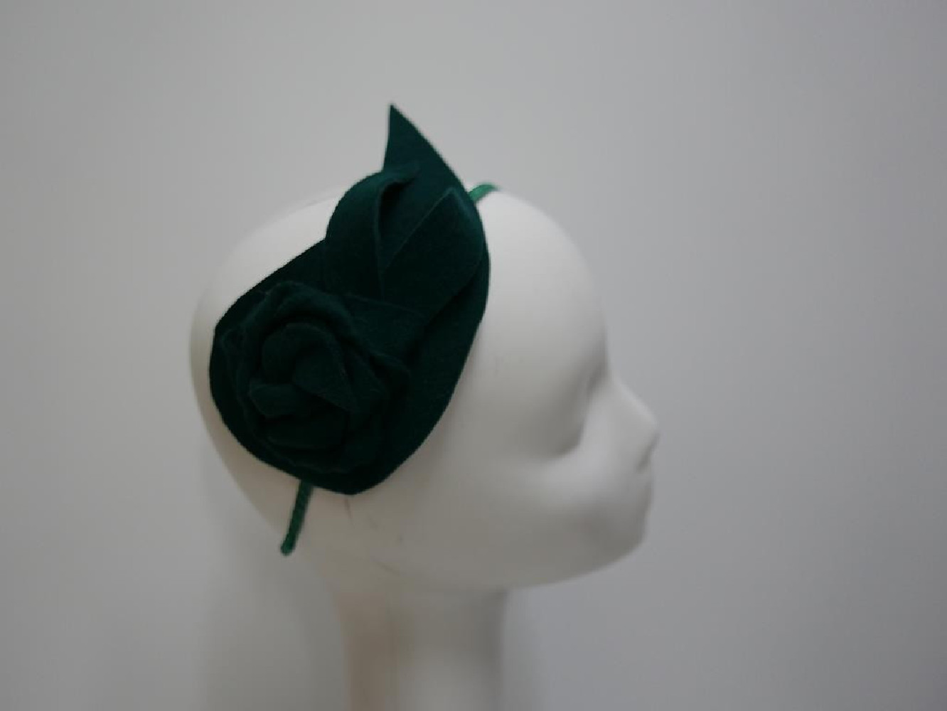 Ciemna zieleń fascynator filcowy na przepasce