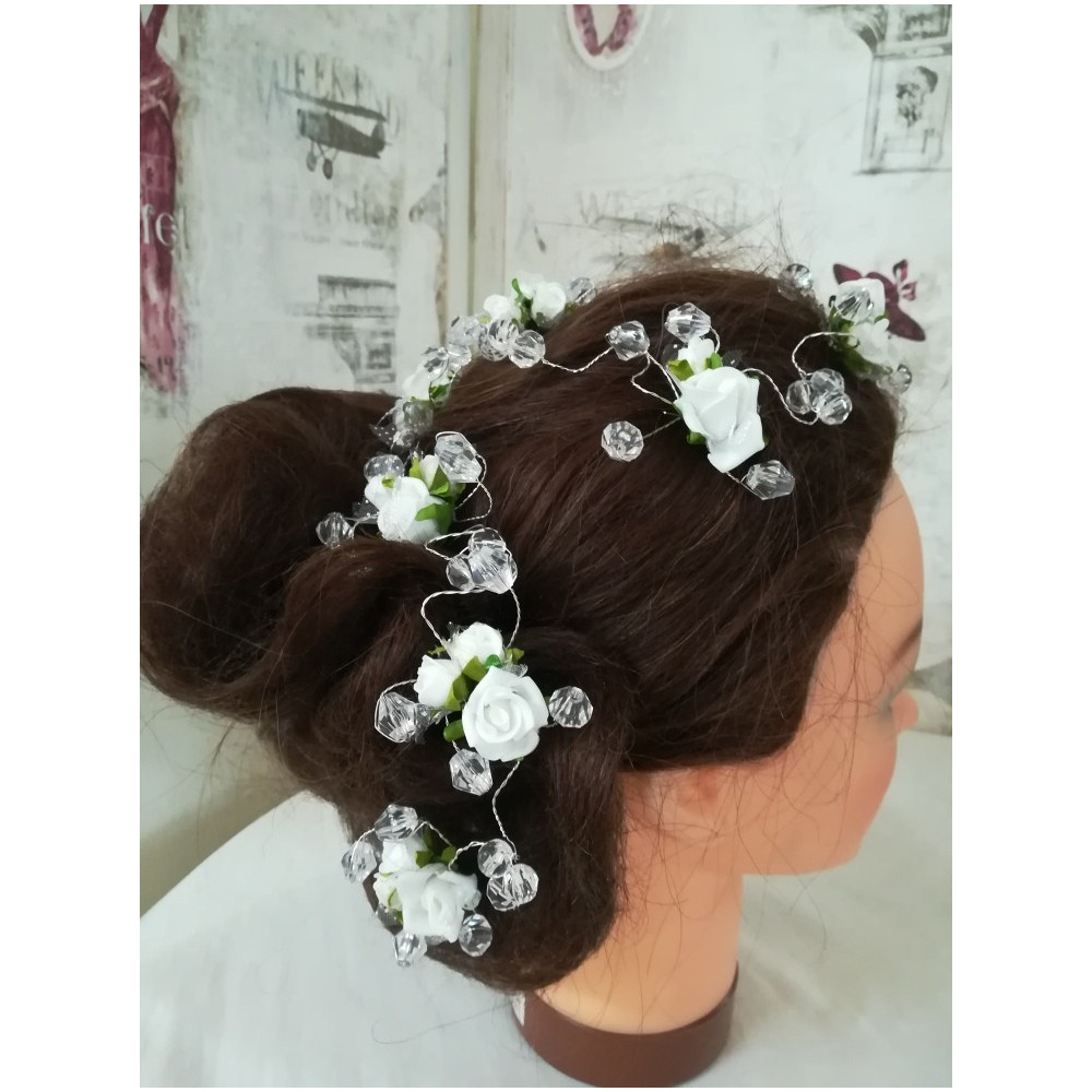 Biały wianek girlanda, wężyk z kwiatów jak żywe 85 cm