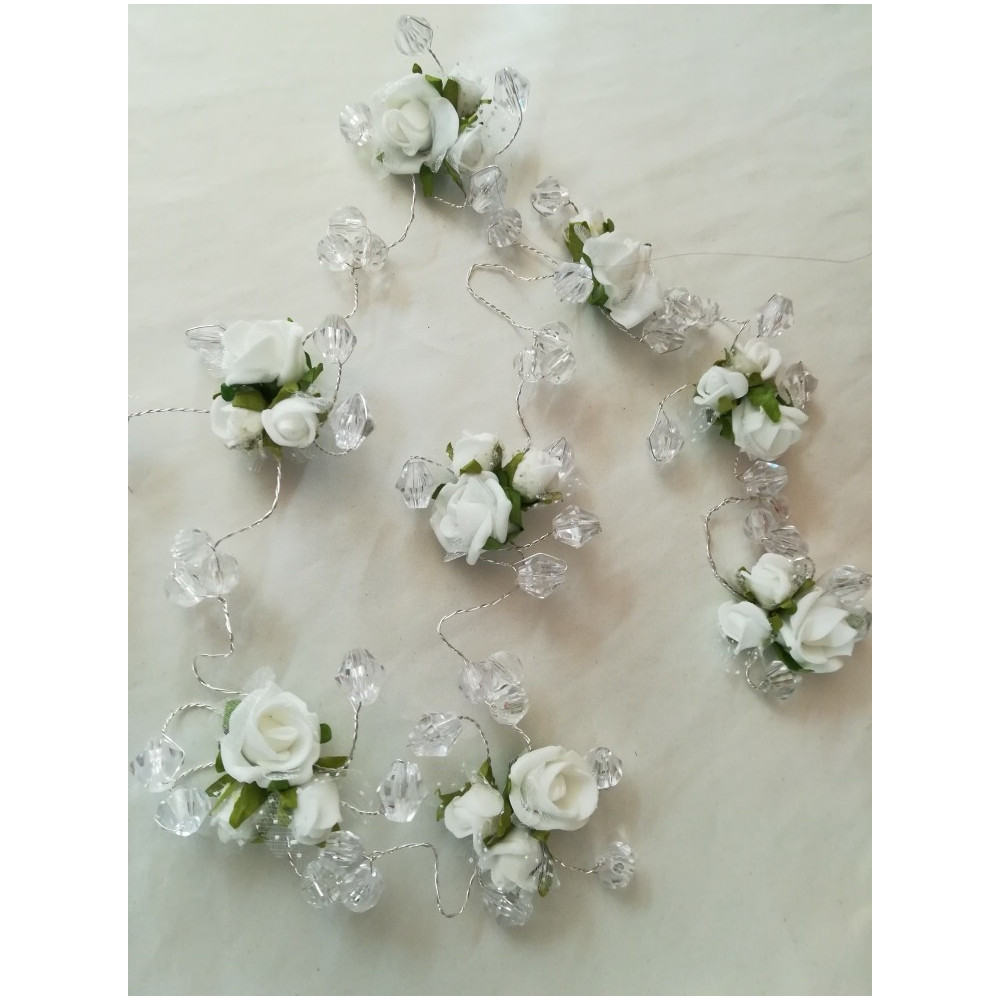 Biały wianek girlanda, wężyk z kwiatów jak żywe 85 cm