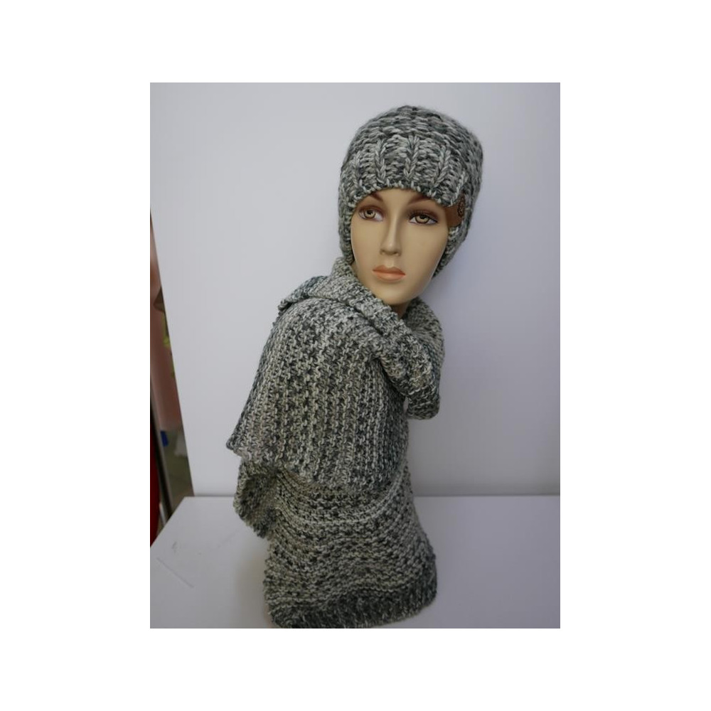 Szary melanż czapka i szal