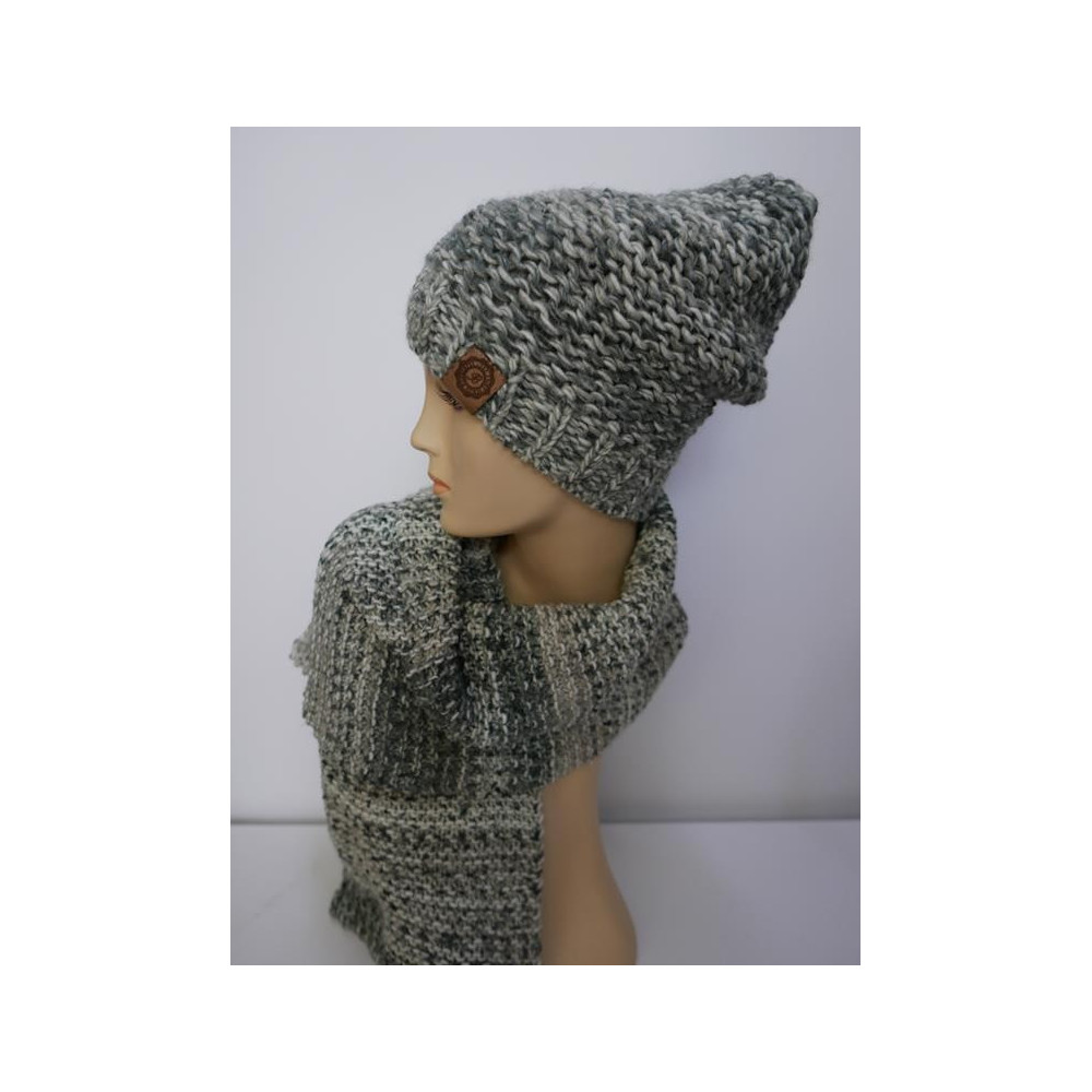 Szary melanż czapka i szal