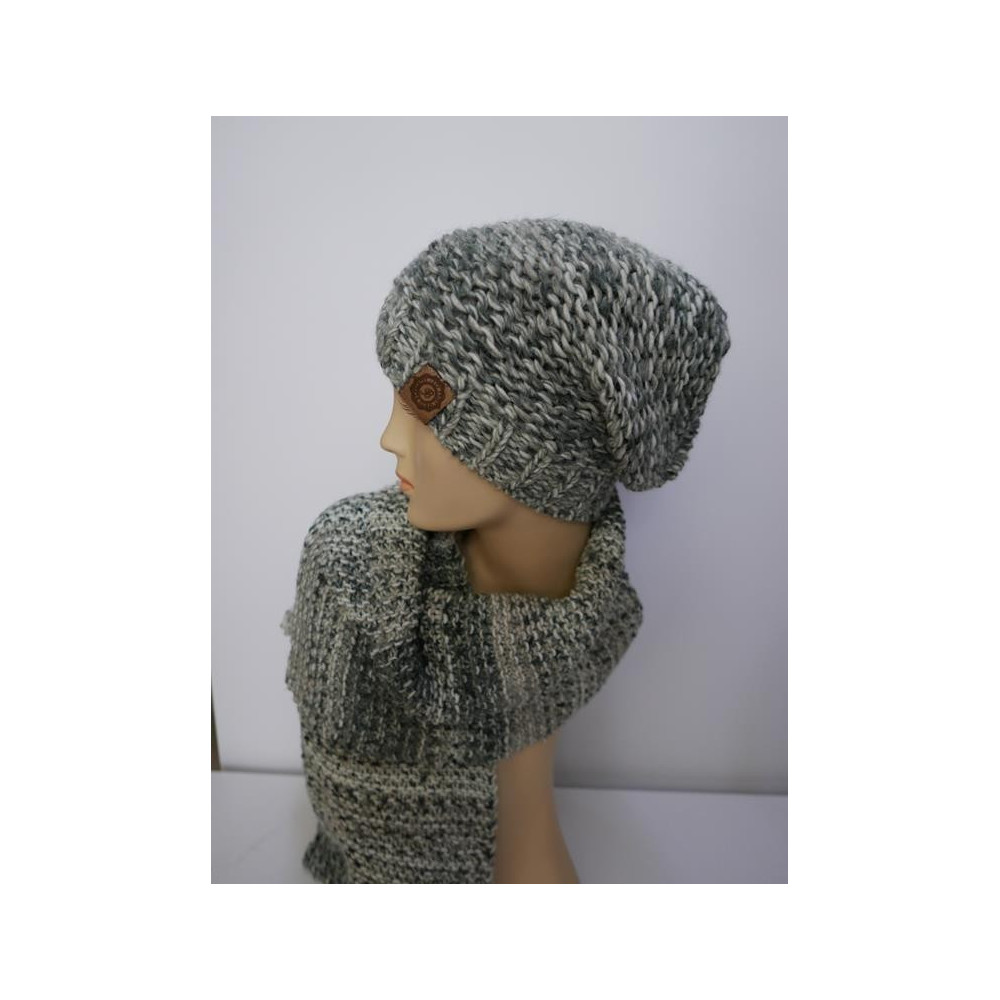 Szary melanż czapka i szal