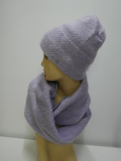 liliowy komplet czapka i szal