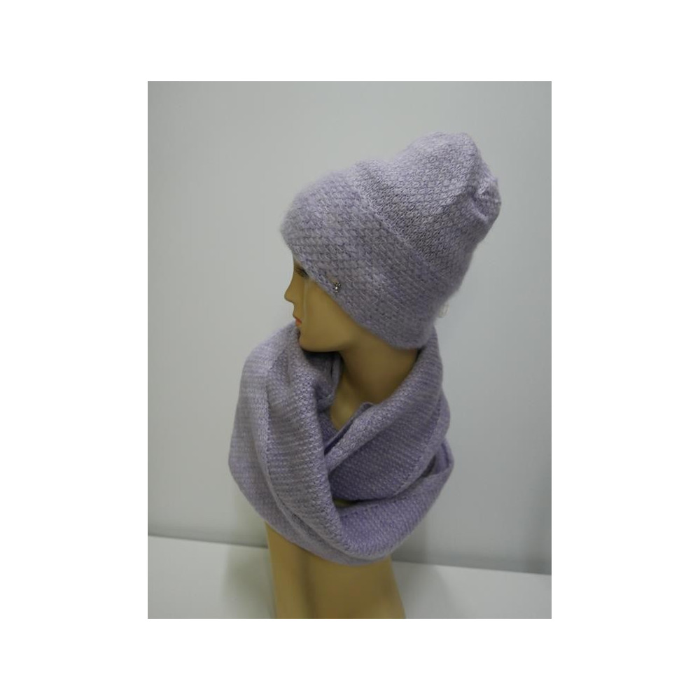 liliowy komplet czapka i szal