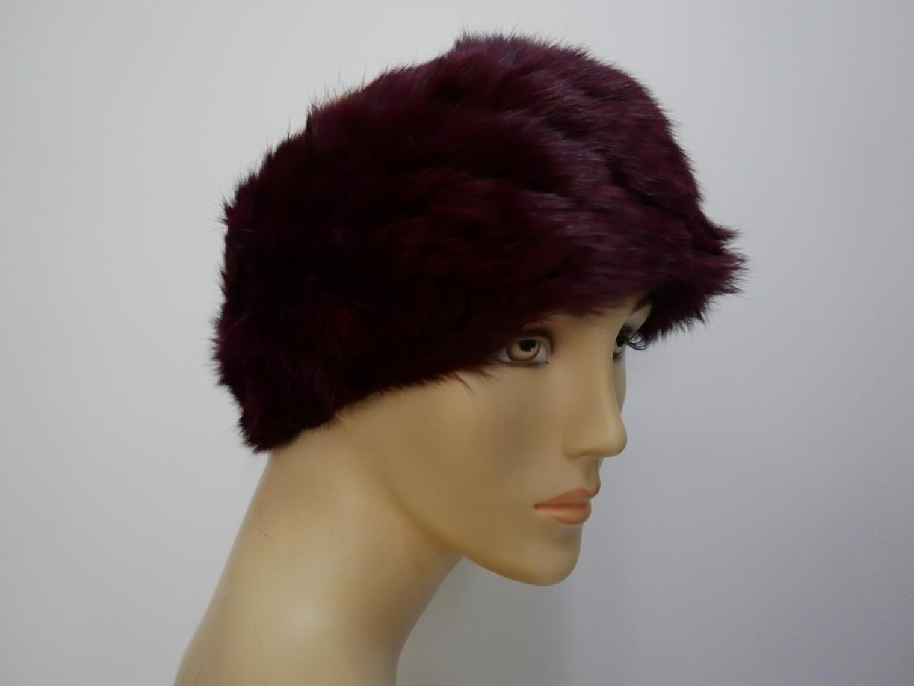 Bordowa opaska  z futra królika