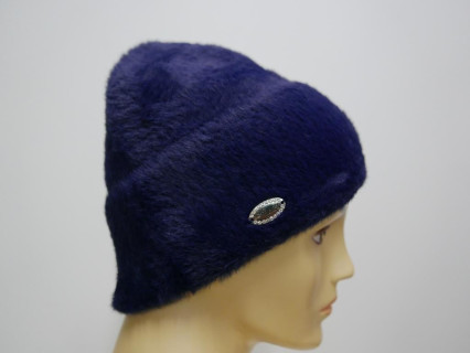 Granatowa czapka z włosem "alpaka"