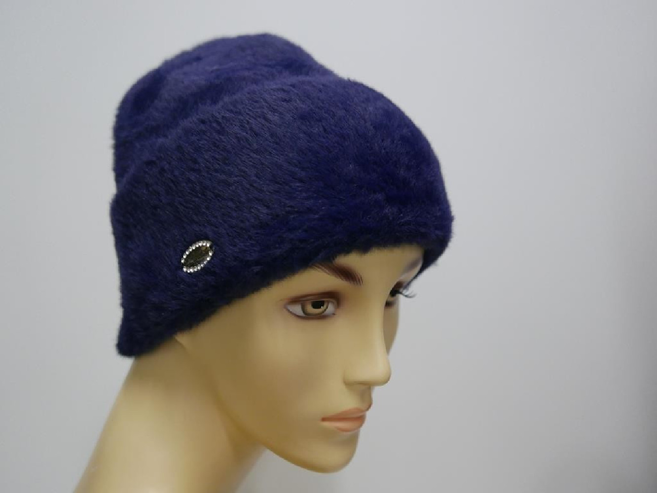 Granatowa czapka z włosem "alpaka"