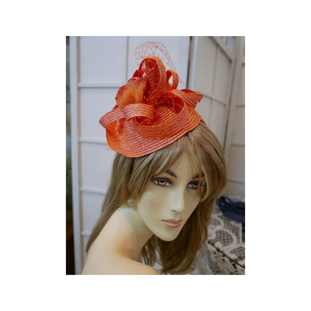 Joanna- letni toczek fascynator pomarańczowy