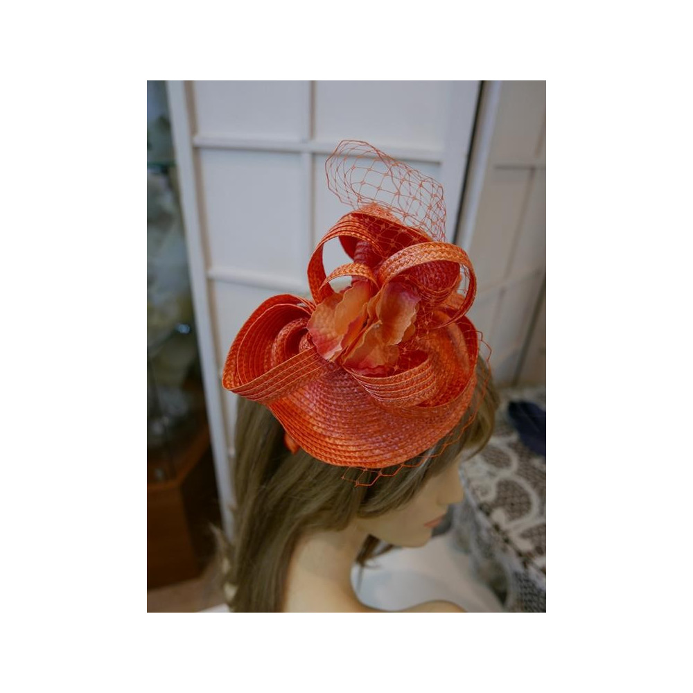Joanna- letni toczek fascynator pomarańczowy