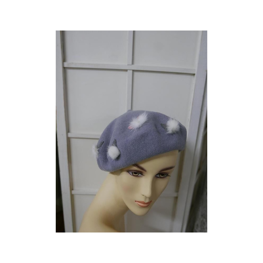 Szary z różem beret uszka