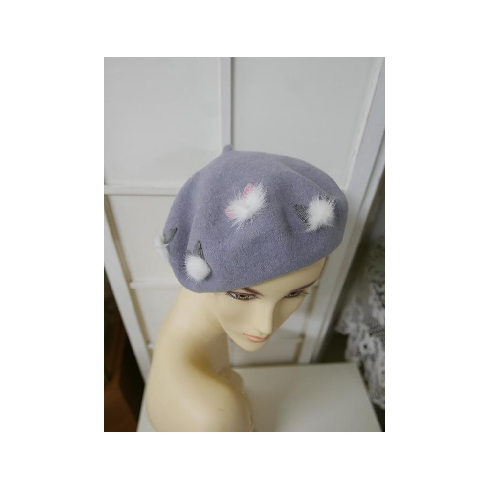 Szary z różem beret uszka