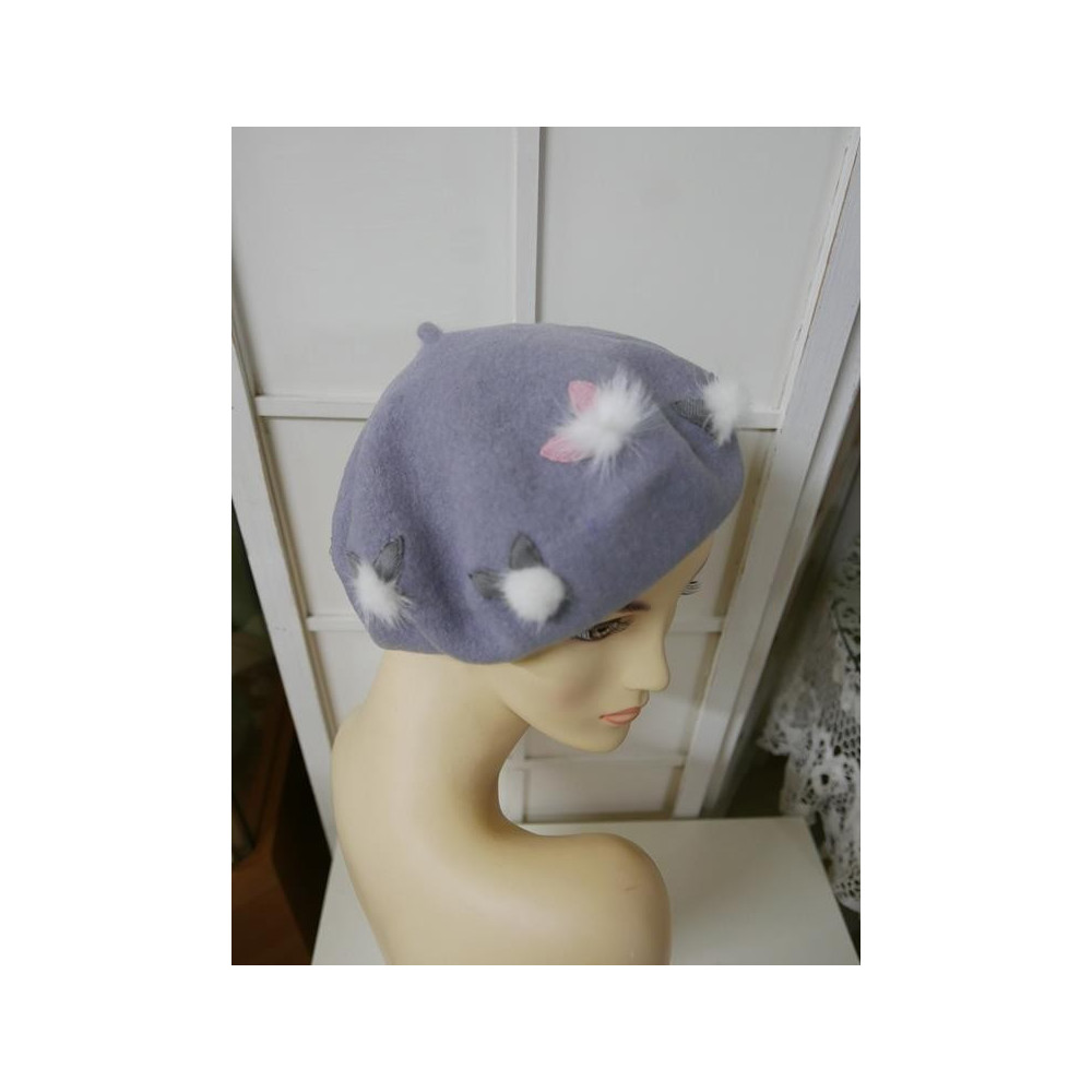 Szary z różem beret uszka