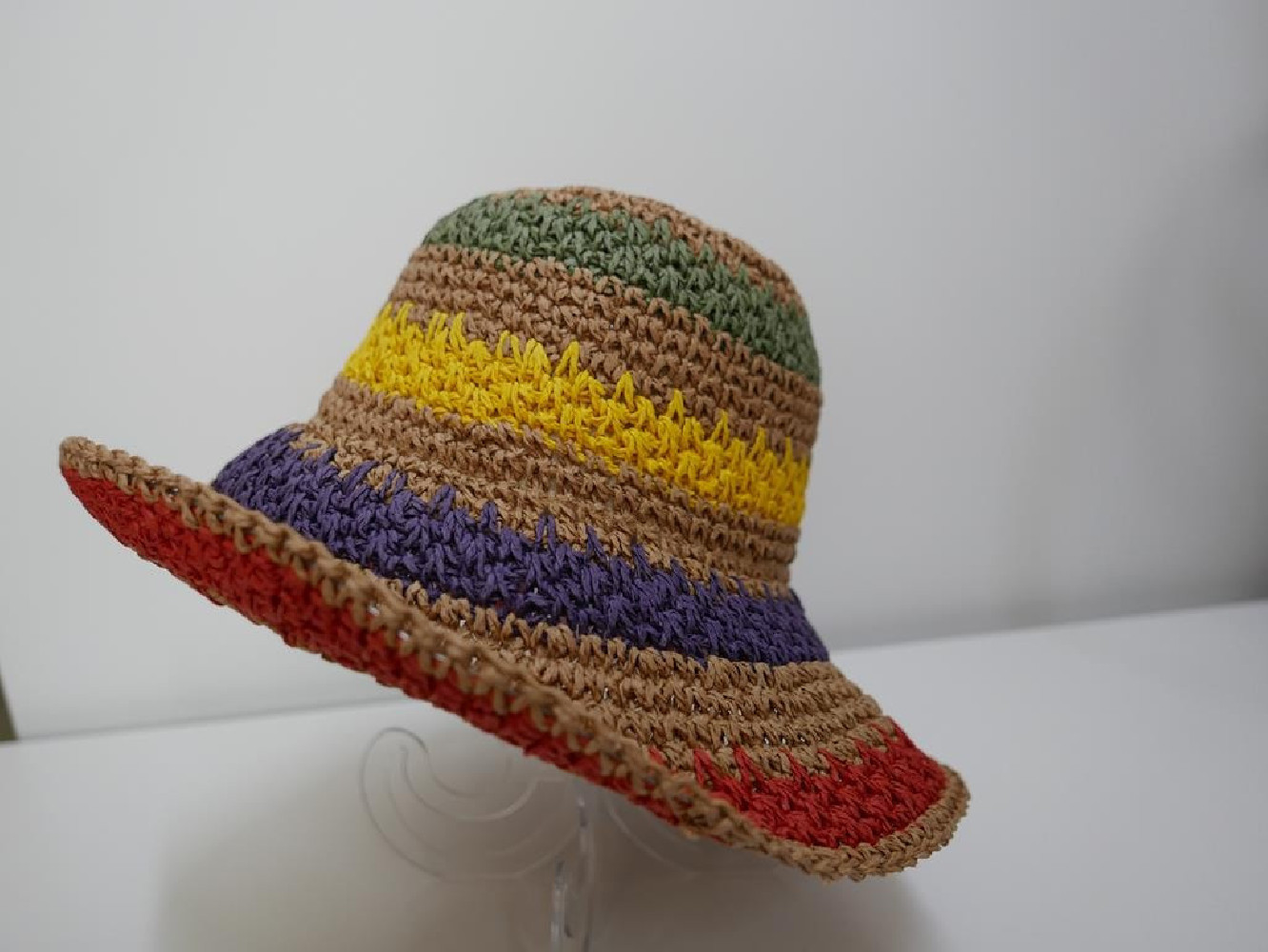 Kolorowy pleciony słomkowy letni  kapelusz do 60 cm