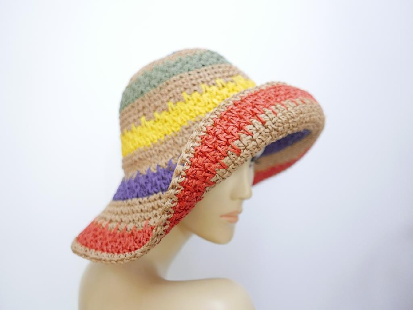 Kolorowy pleciony słomkowy letni  kapelusz do 60 cm