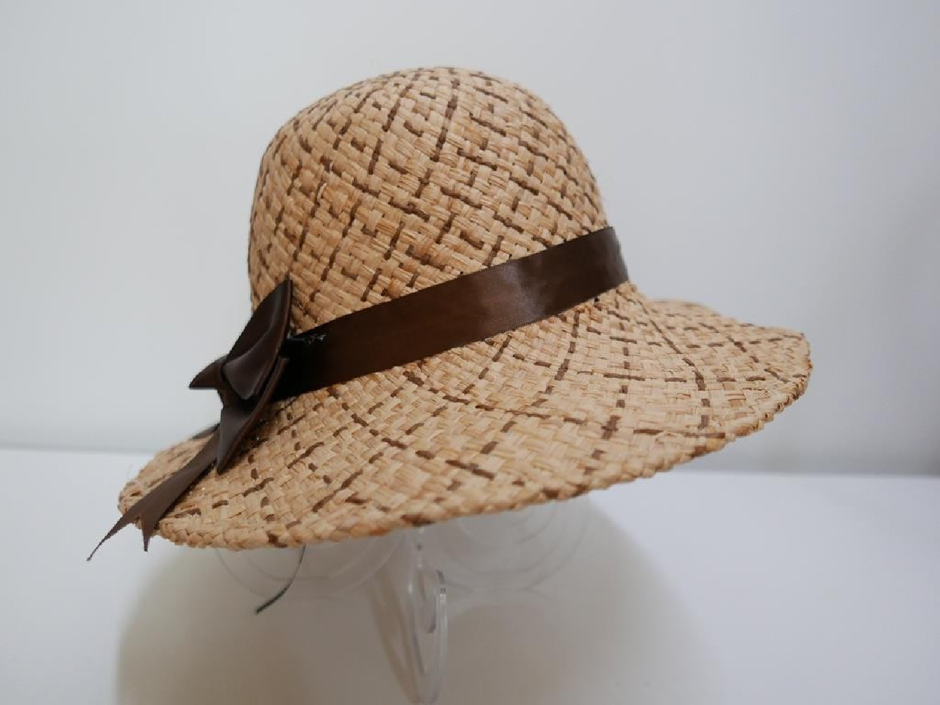 Beż z brązem słomkowy letni  kapelusz do 56cm