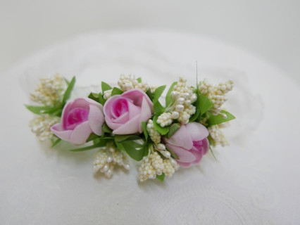 Biało różowa opaska chrzest niemowlęca elastyczna