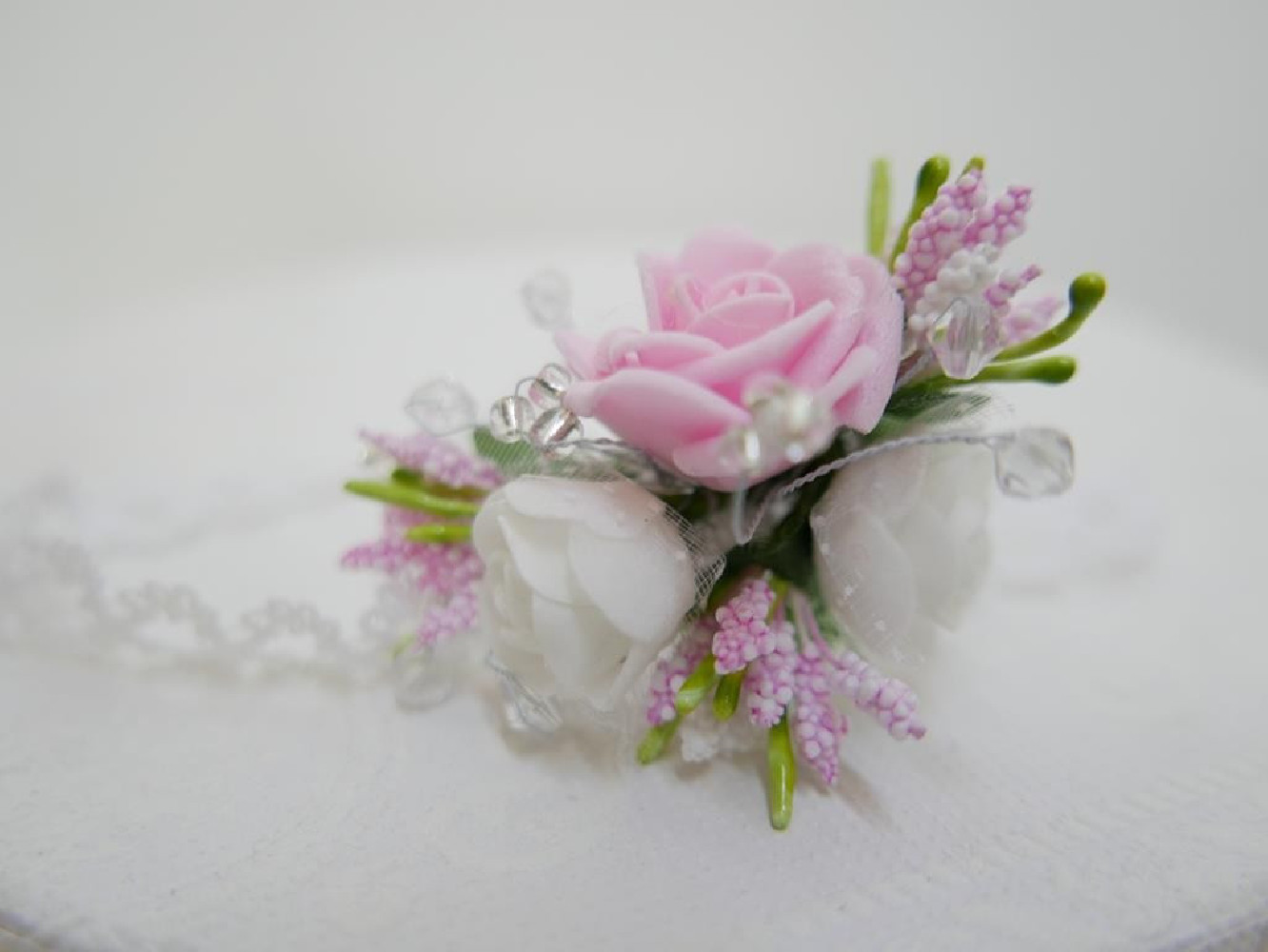 Biało różowa opaska chrzest niemowlęca elastyczna