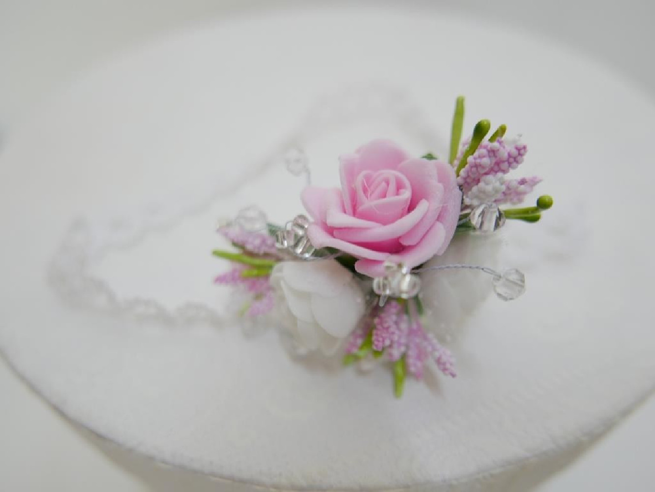 Biało różowa opaska chrzest niemowlęca elastyczna