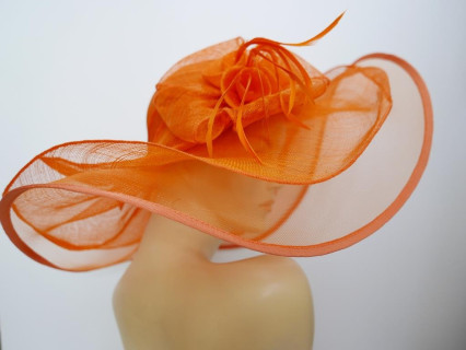 Pomarańczowy kapelusz sinamay z dużym rondem do 56 cm