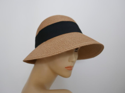 Słomkowy jasny brąz letni  kapelusz klosz do 58cm