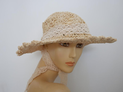 Bezowy pleciony słomkowy letni  kapelusz do 57 cm