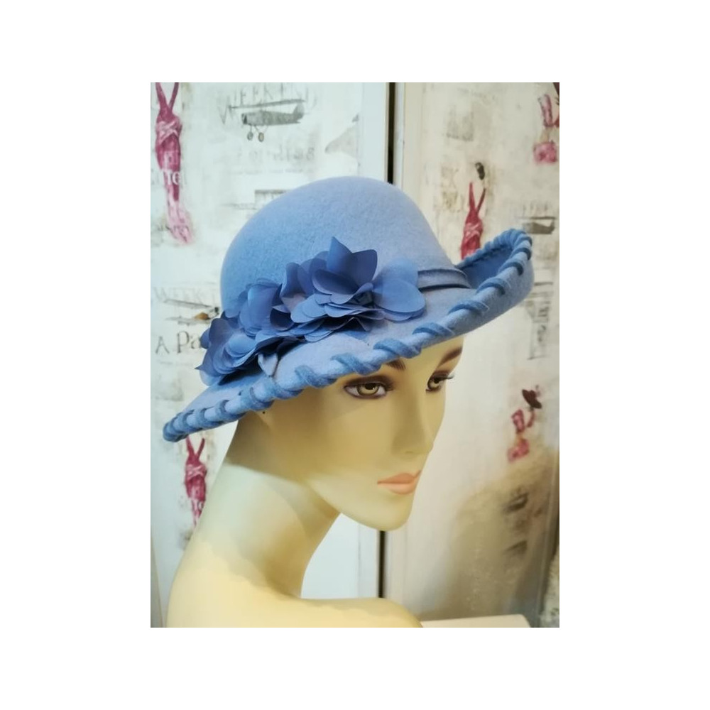Liliana, liliowo niebieski kapelusz filcowy 53-56 cm