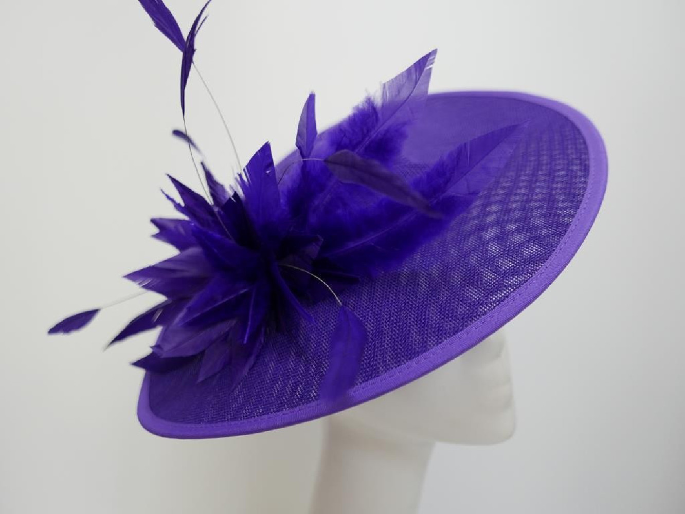Fioletowy kapelusz koktajlowy dysk z lnu z piórami