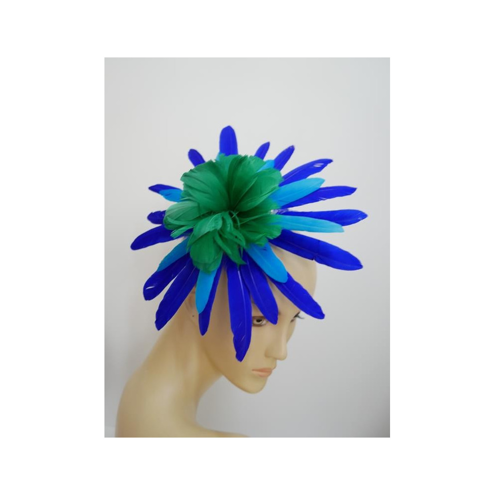 Niebiesko turkusowo zielony fascynator  z piór