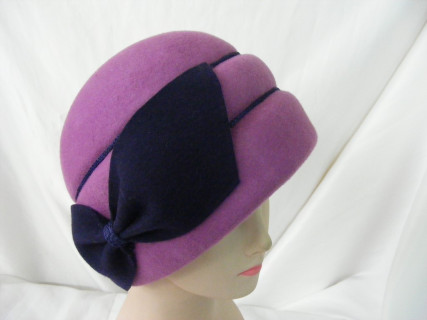 Fabiola- Turban-fioletowa filcowa czapka Vinage 57-60cm