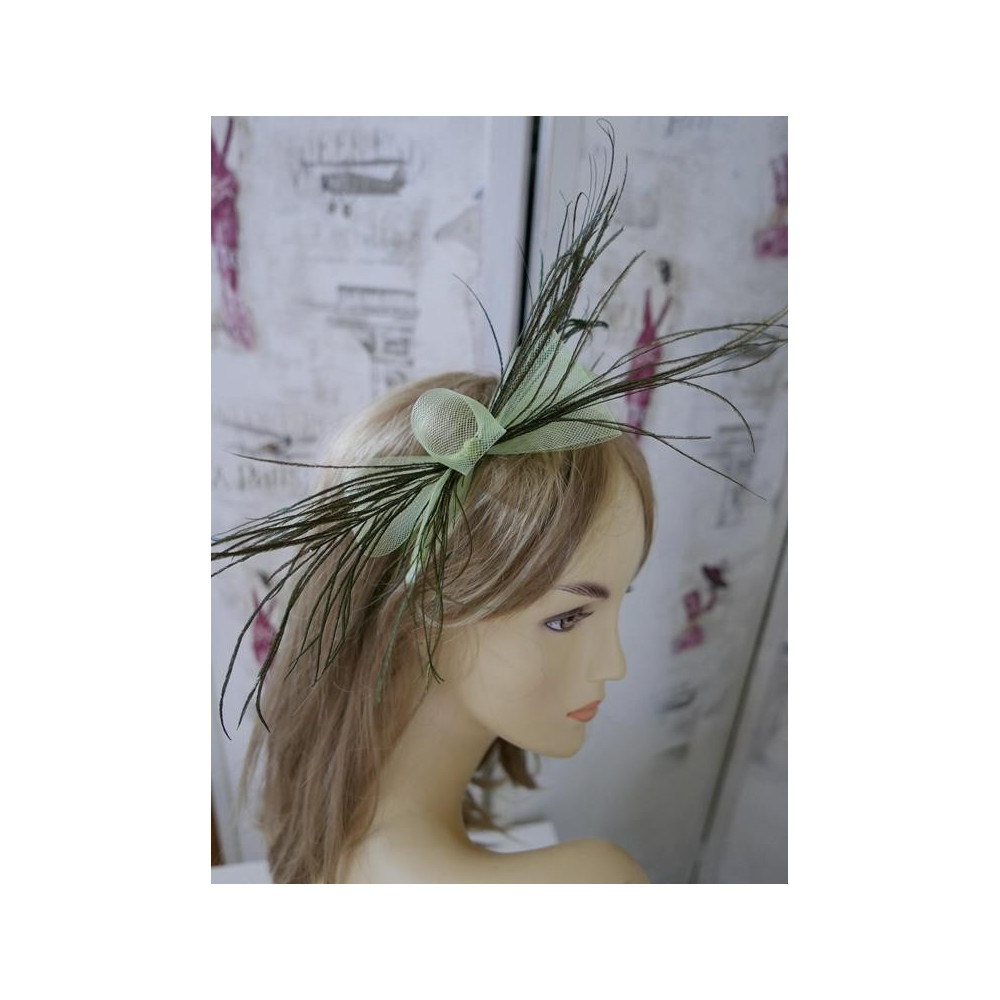 Pistacjowo zielony fascynator z crin- Przepaska