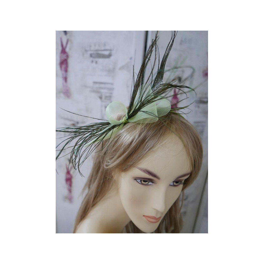 Pistacjowo zielony fascynator z crin- Przepaska