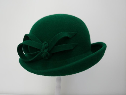 Pola Negri retro zieleń butelkowa kapelusz filcowy 54-57 cm