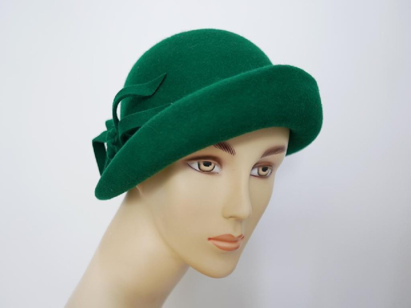 Pola Negri retro zieleń butelkowa kapelusz filcowy 54-57 cm